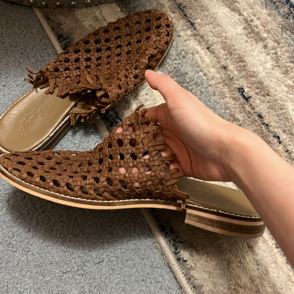 Free People Mirage Woven Brown Leather Flat Mules - Picture 5 of 9